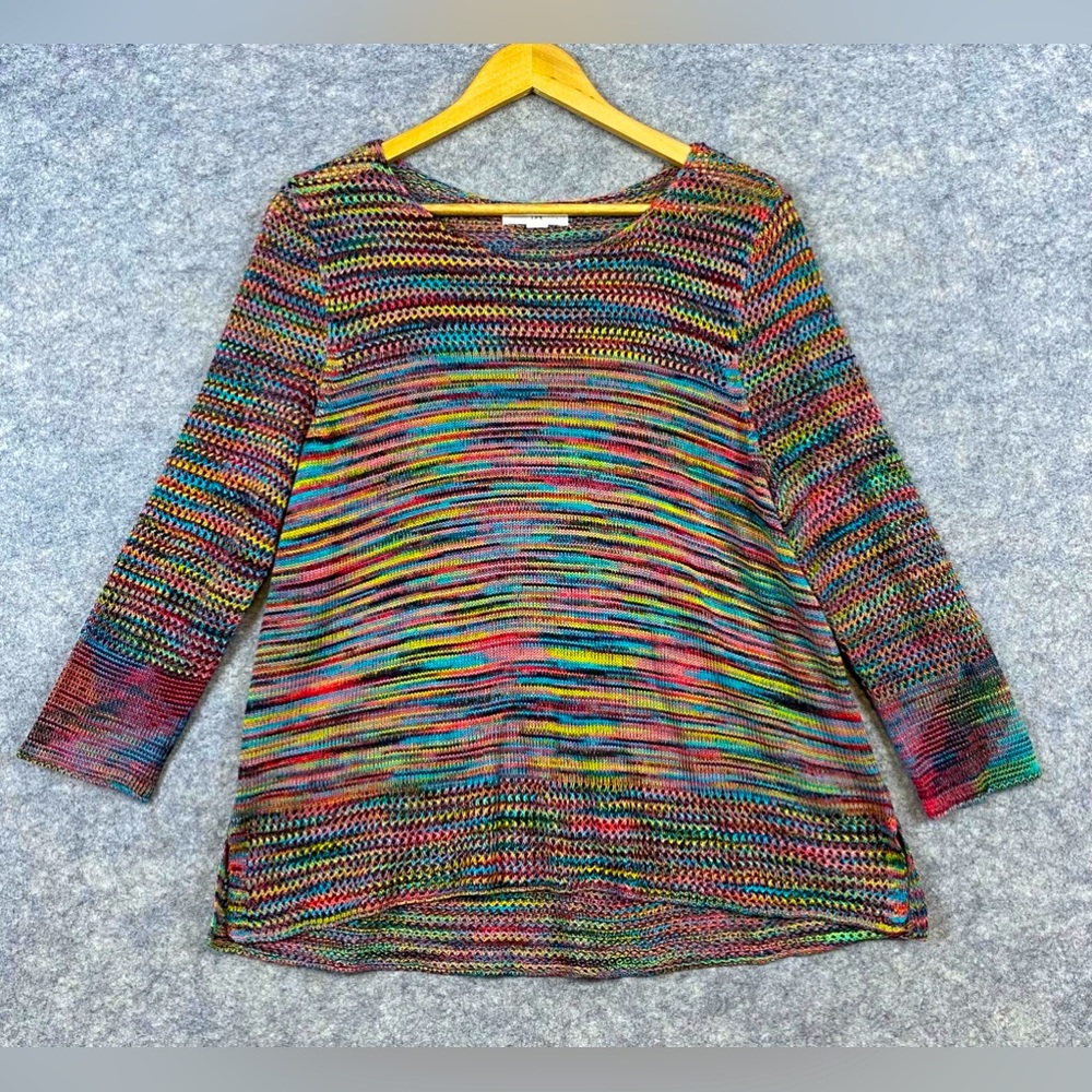 Studio‎ JPR Women’s Sweaters S Multicolor Open Knit Colorful 3/4 Sleeve Rainbow